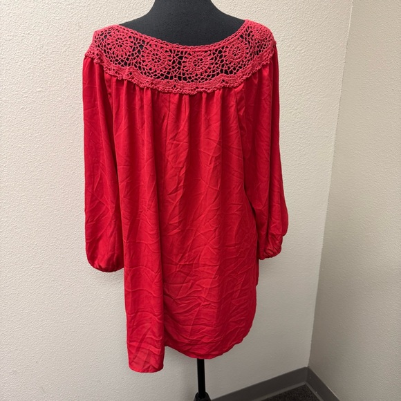 Cato Red Crochet Lace Blouse 18/20W Boho Peasant Top Plus Size Chic - Picture 5 of 10